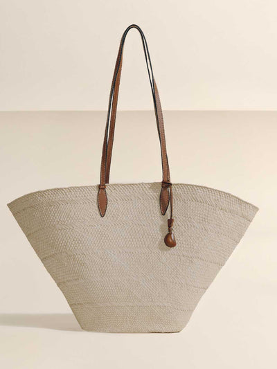 アメリ TRAPEZE RATTAN BAG Large Trapeze Basket - Leather & Woven Straw | Hunting Season